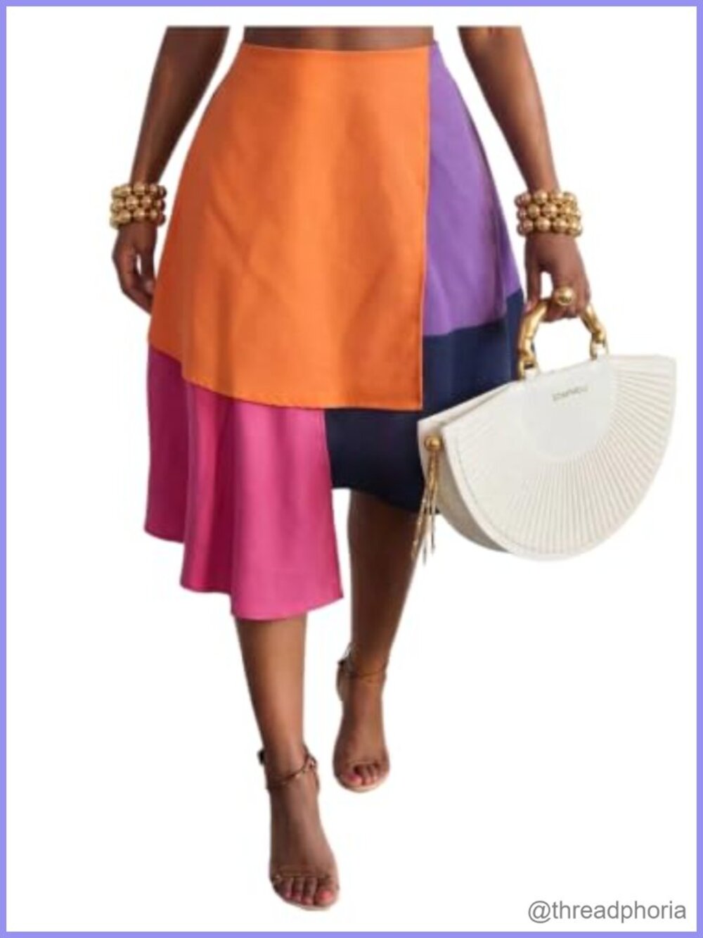 High Waisted Midi Patchwork Skirt Asymmetrical A Line Casual Skirt